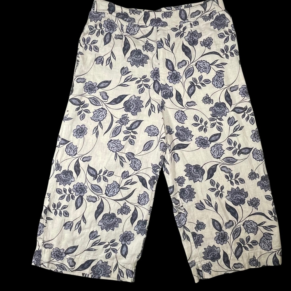 Ella Moss Womens Wide Leg Crop Pants XL Floral Linen Vacation Coastal Boho